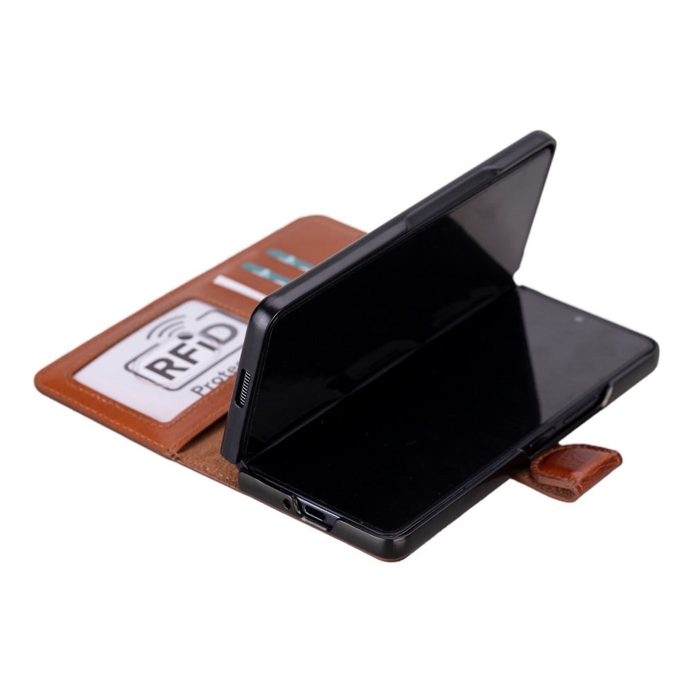 Cep Telefonu Aksesuarları Samsung Galaxy Z Fold5 Uyumlu Deri Cüzdanlı Kılıf Efektli Taba Satın Al