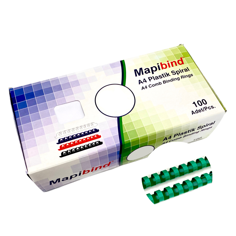 Cilt Kapakları MAPİBİND 14MM PLASTİK SPİRAL YEŞİL 100 AD. Satın Al