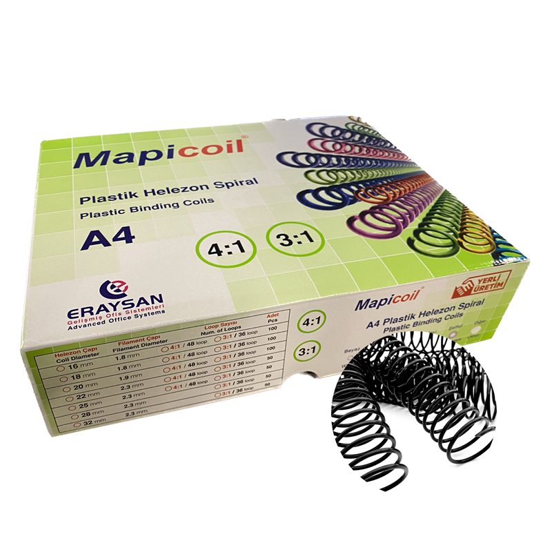 Cilt Kapakları MAPİCOİL 3:1 PLASTİK HELEZON SPİRAL 50MM SİYAH 50 AD. 36 LOP Satın Al