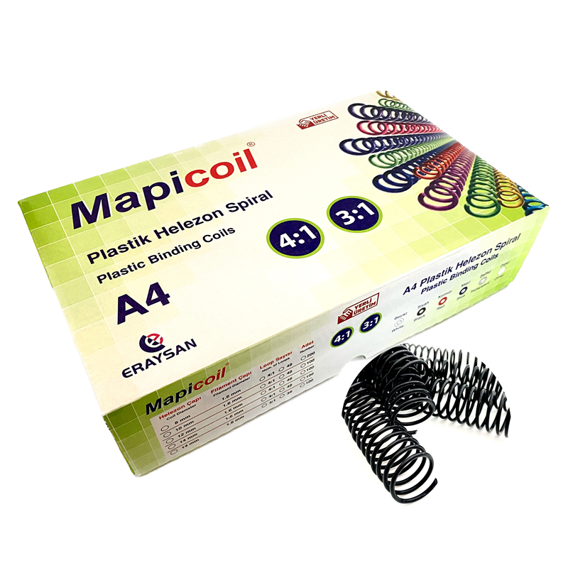 Cilt Kapakları MAPİCOİL 4:1 PLASTİK HELEZON SPİRAL 14MM SİYAH 100 AD. 48 LOP Satın Al