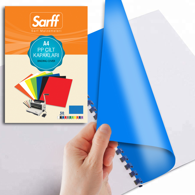 Cilt Kapakları Sarff 450 Micron A4 OPAK MAVİ PP KAPAK 50li Paket Satın Al