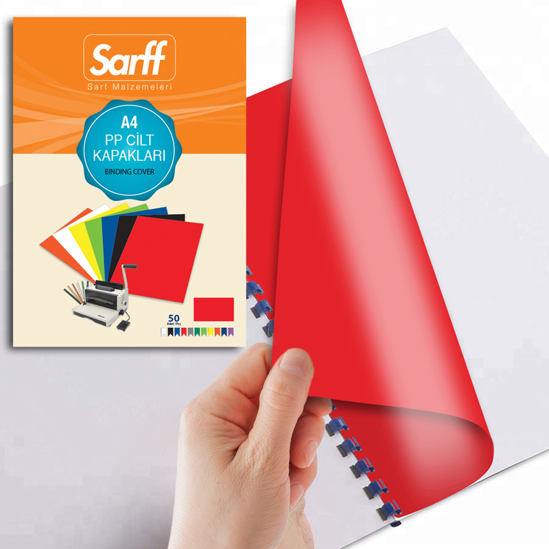 Cilt Kapakları Sarff 450 Micron A4 OPAK KIRMIZI PP KAPAK 50li Paket Satın Al
