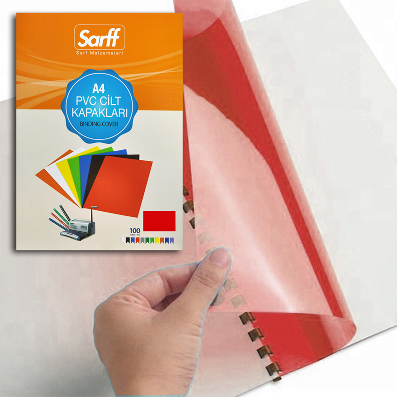 Cilt Kapakları SARFF A4 ŞEFFAF KIRMIZI PVC CİLT KAPAKLARI - 100ADET Satın Al
