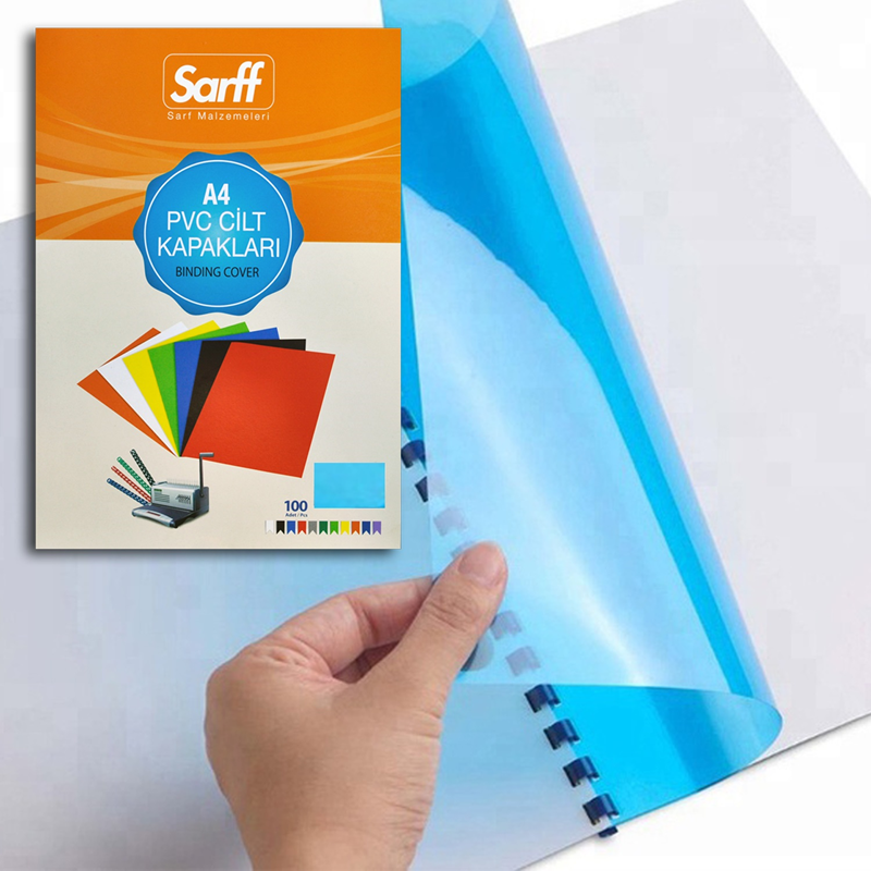 Cilt Kapakları SARFF A4 ŞEFFAF MAVİ PVC CİLT KAPAKLARI - 100ADET Satın Al