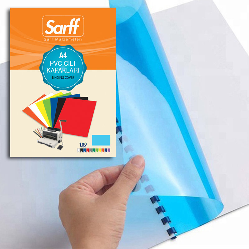 Cilt Kapakları SARFF A4 ŞEFFAF MAVİ PVC CİLT KAPAKLARI - 100ADET Satın Al