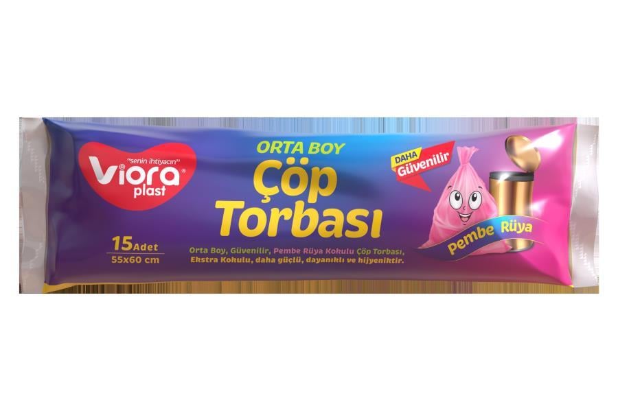 Çöp Torbaları Viora Standart Orta Boy Çöp Torbası 55x60 Pembe Satın Al