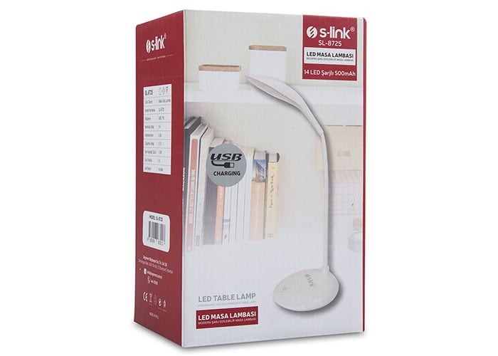 Elektrik ve Aydınlatma Ürünleri S-link SL-8725 Beyaz 14 LED Şarjlı 500mAh Taşınabilir Masa Lambası Satın Al