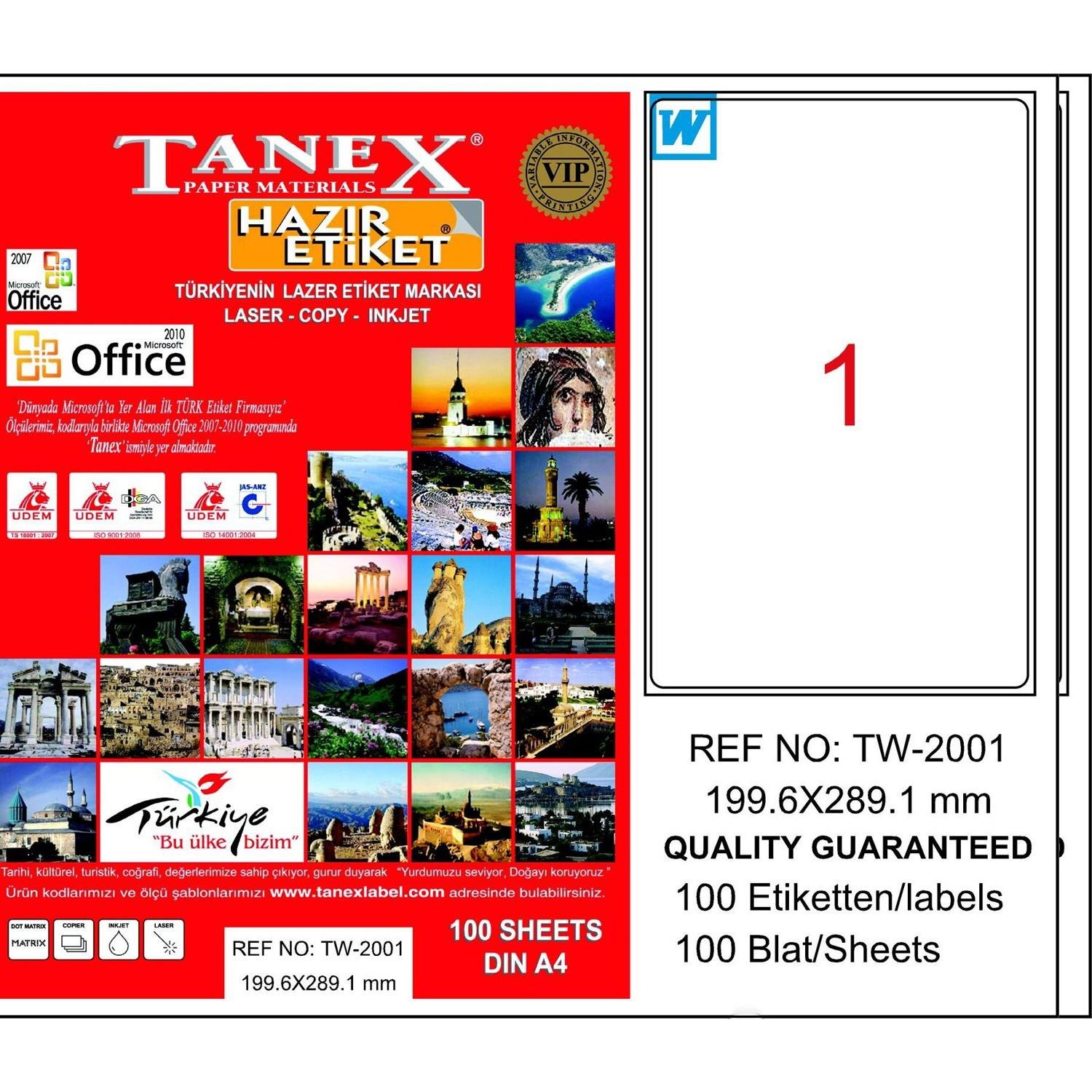 Etiketler Tanex Tw-2001 Beyaz Etiket 199.6 mm x 289.1 mm Satın Al