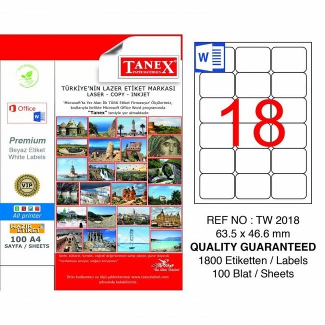Etiketler Tanex Tw-2018 Beyaz Adresleme ve Postalama Etiketi 63.5 mm x 46.6 mm Satın Al