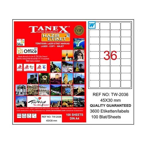 Etiketler Tanex Tw-2036 Beyaz Etiket 45 mm x 30 mm Satın Al