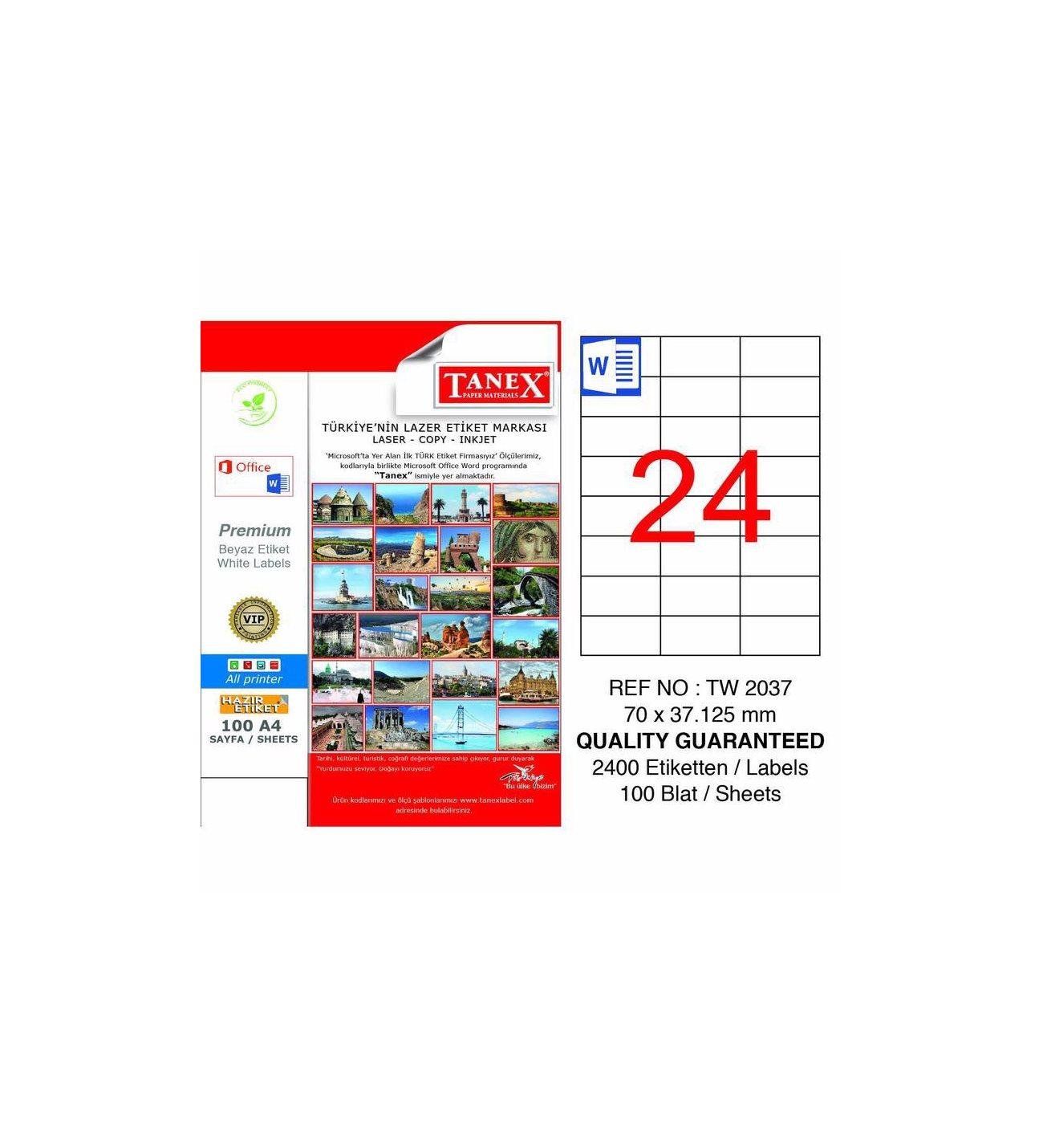 Etiketler Tanex Tw-2037 Beyaz Adresleme ve Postalama Etiketi 70 mm x 37.125 mm Satın Al