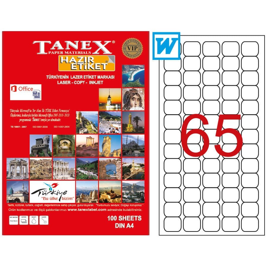 Etiketler Tanex Tw-2065 Beyaz Etiket 38.1 mm x 21.12 mm Satın Al