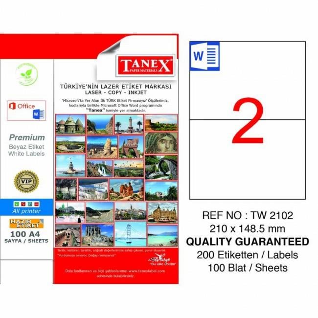 Etiketler Tanex Tw-2102 Beyaz Sevkiyat ve Lojistik Etiketi 210 mm x 148.5 mm Satın Al