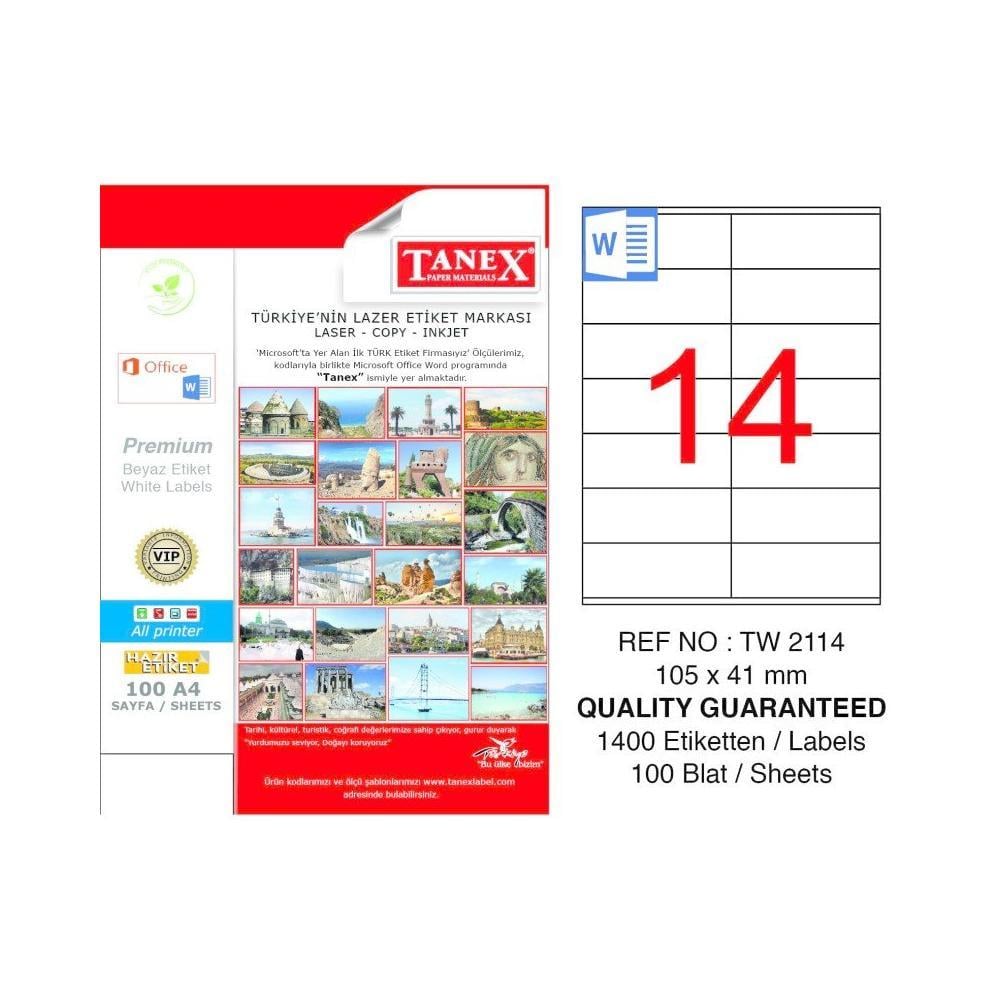 Etiketler Tanex Tw-2114 Beyaz Adresleme ve Postalama Etiketi 105 mm x 41 mm Satın Al
