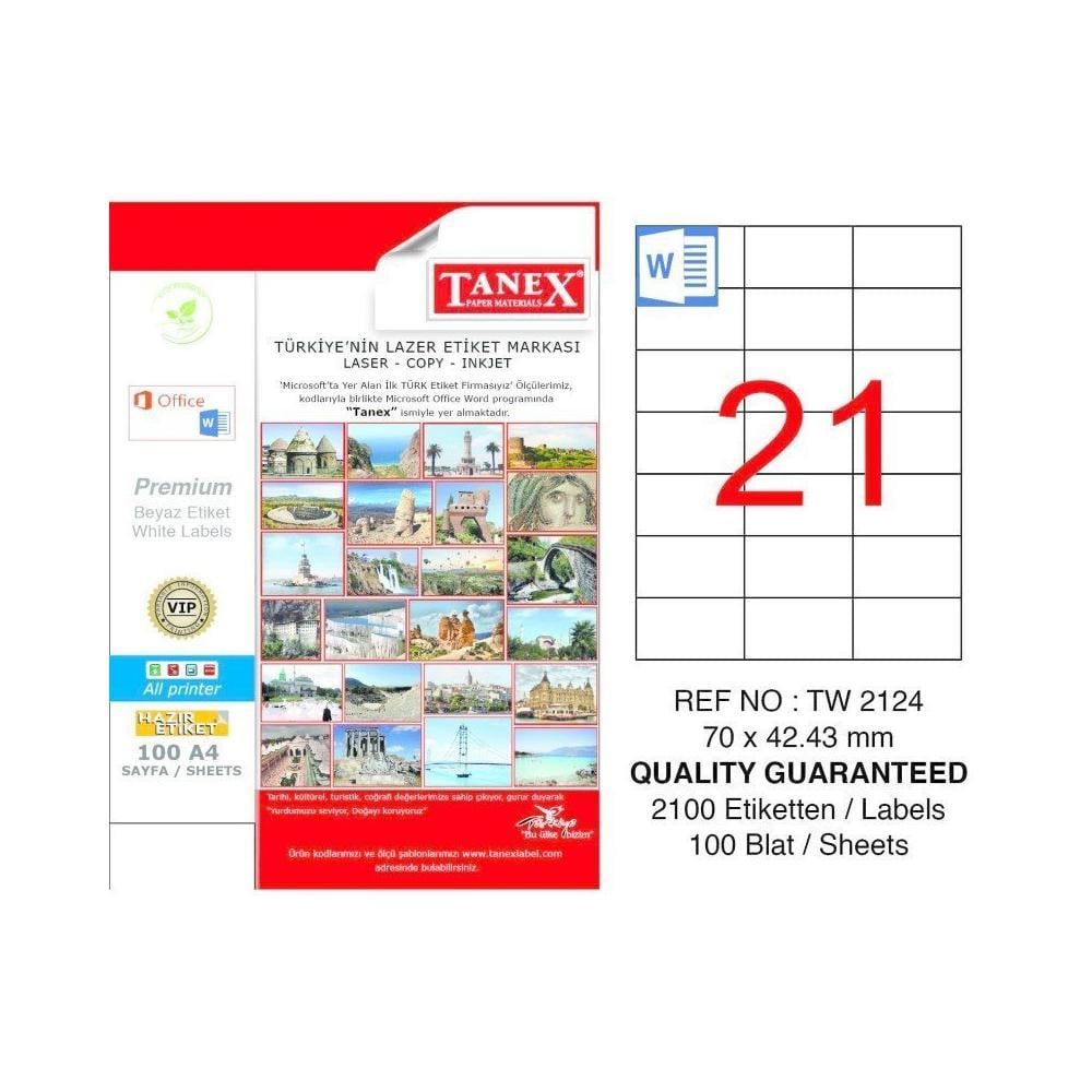 Etiketler Tanex Tw-2124 Beyaz Adresleme ve Postalama Etiketi 70 mm x 42.43 mm Satın Al