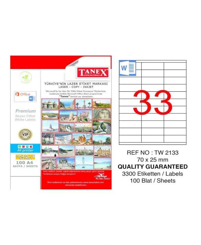 Etiketler Tanex Tw-2133 Beyaz Etiket 70 mm x 25 mm Satın Al