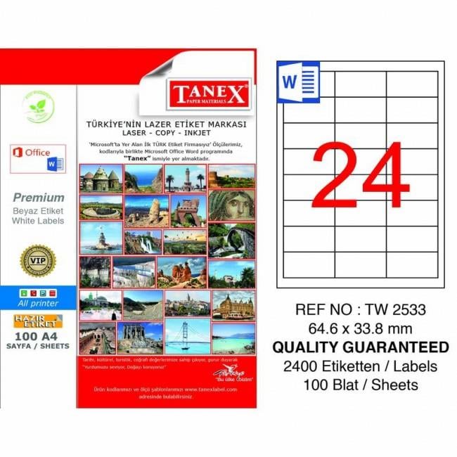 Etiketler Tanex Tw-2533 Beyaz Adresleme ve Postalama Etiketi 64.6 mm x 33.8 mm Satın Al