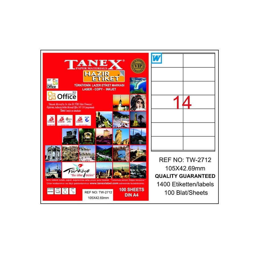 Etiketler Tanex Tw-2712 Lazer Etiket 105 mm x 42.69 mm 14'lü Satın Al
