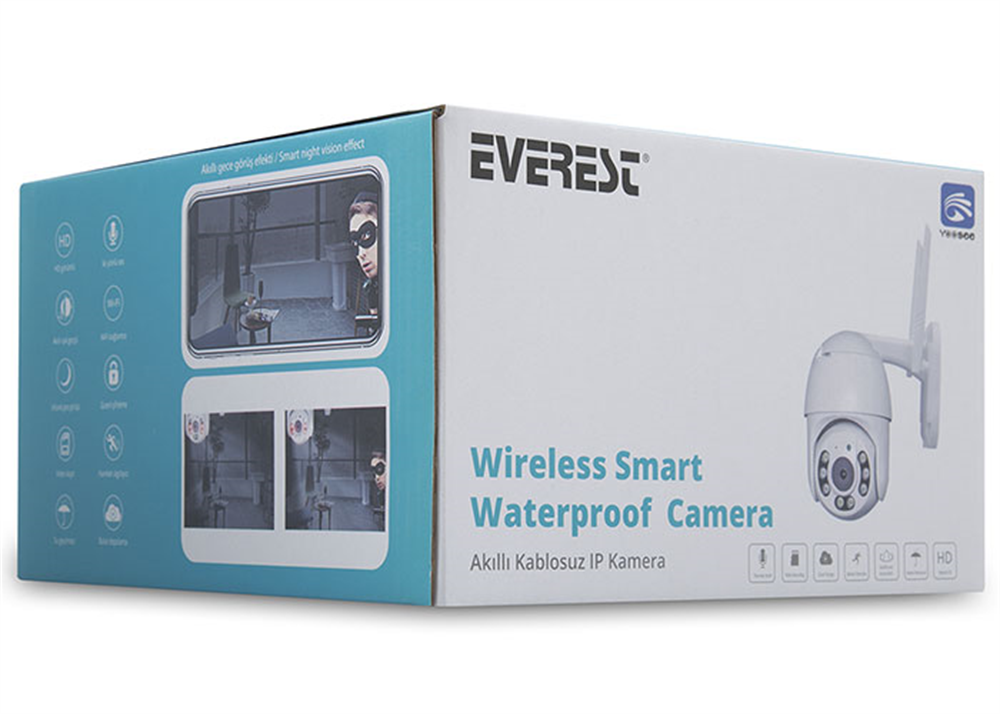 Everest Siyah DF-804W 2.0 MP HD Lens 3.6mm IP Smart Wifi Network TF Card Güvenlik Kamerası Yoosee