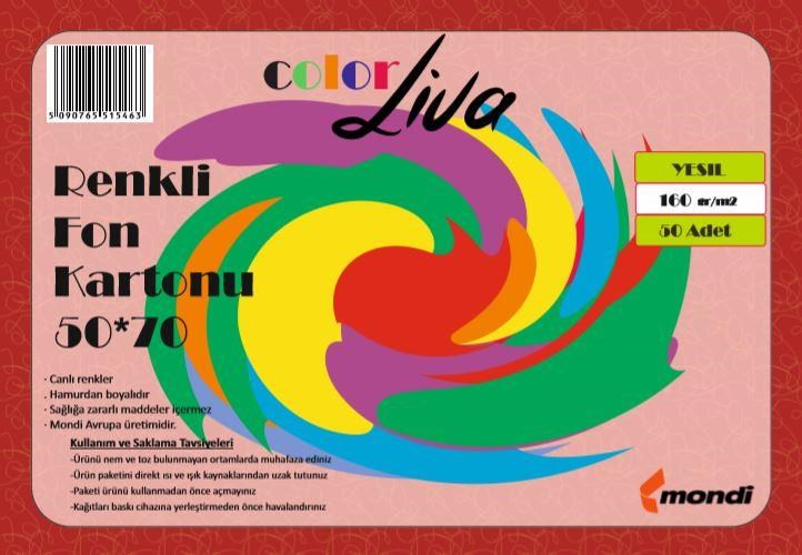Fon Kartonu Color Liva Mondi Fon Kartonu Açık Yeşil 50X70 100'Lü Paket Satın Al