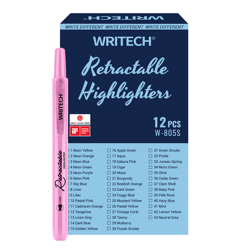 Fosforlu Kalemler WRITECH W-805S BASMALI FOSFORLU KALEM PASTEL PEMBE - 12'Lİ KUTU Satın Al