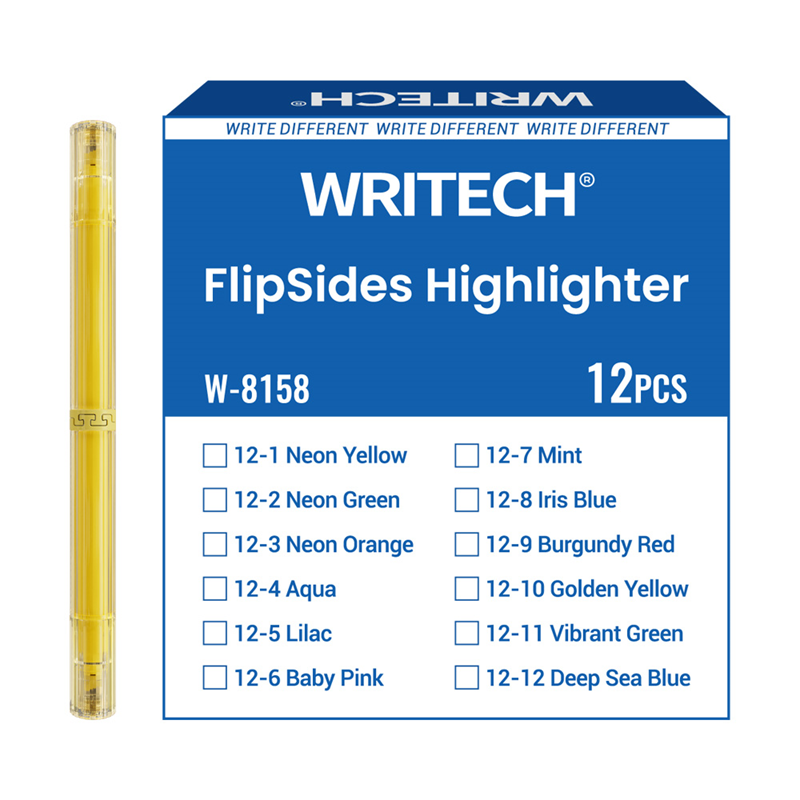 Fosforlu Kalemler WRITECH W-8158 FLIPSIDE FOSFORLU KALEM ÇİFT TARAFLI ALTIN SARISI - 12'Li KUTU Satın Al