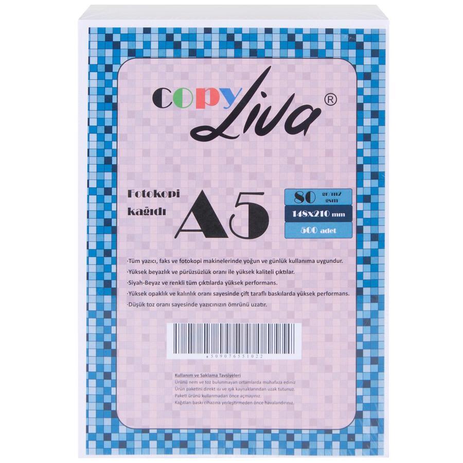 Gramajlı Fotokopi Kağıtları Liva Copy A5 Fotokopi Kağıdı 80Gr 1 Paket 500 Syf A4'Ün Yarısıdır Satın Al