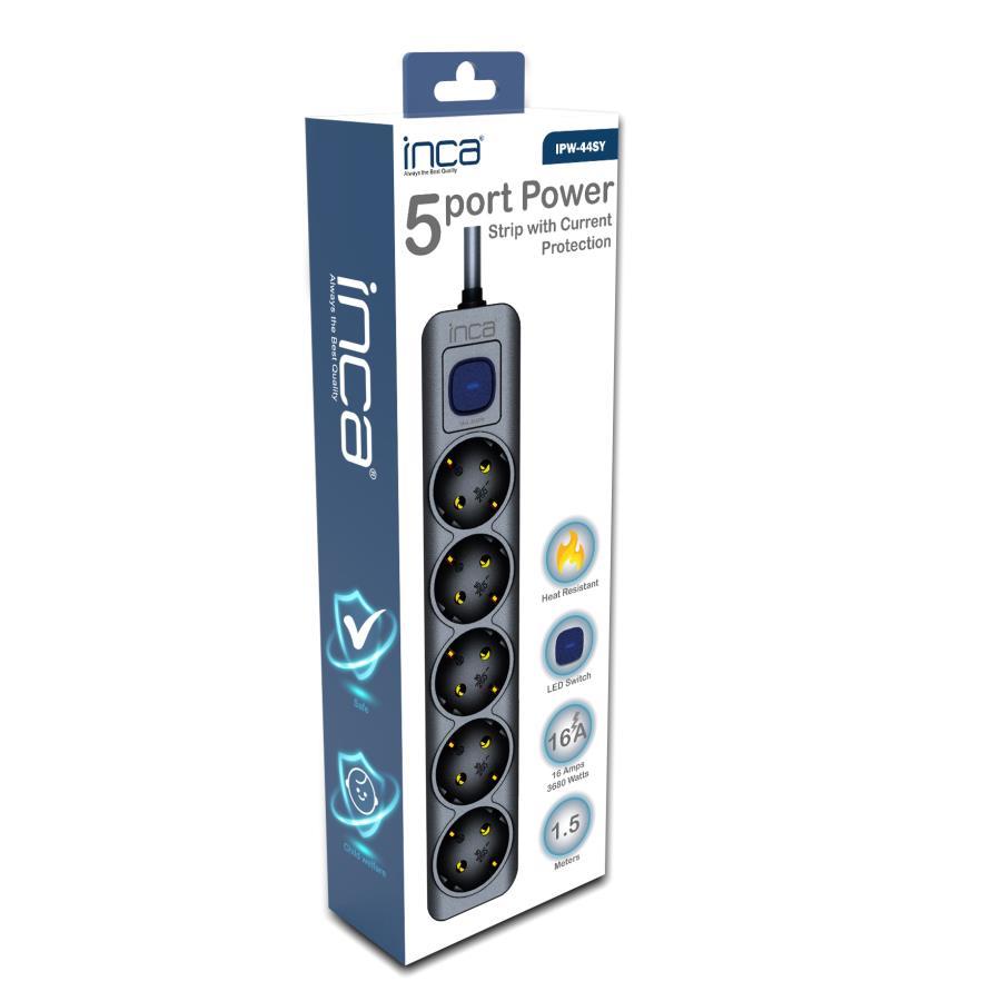 Grup Priz ve Uzatma Kabloları INCA IPW-44SY 5li Akım Korumalı Led Tuşlu Priz 1,5Mt Siyah Satın Al