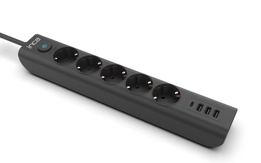Grup Priz ve Uzatma Kabloları INCA IPW-44TU 5li 1,5mt Siyah 3Usb+Typ-C Akım Korumalı  Led Tuşlu Priz Satın Al