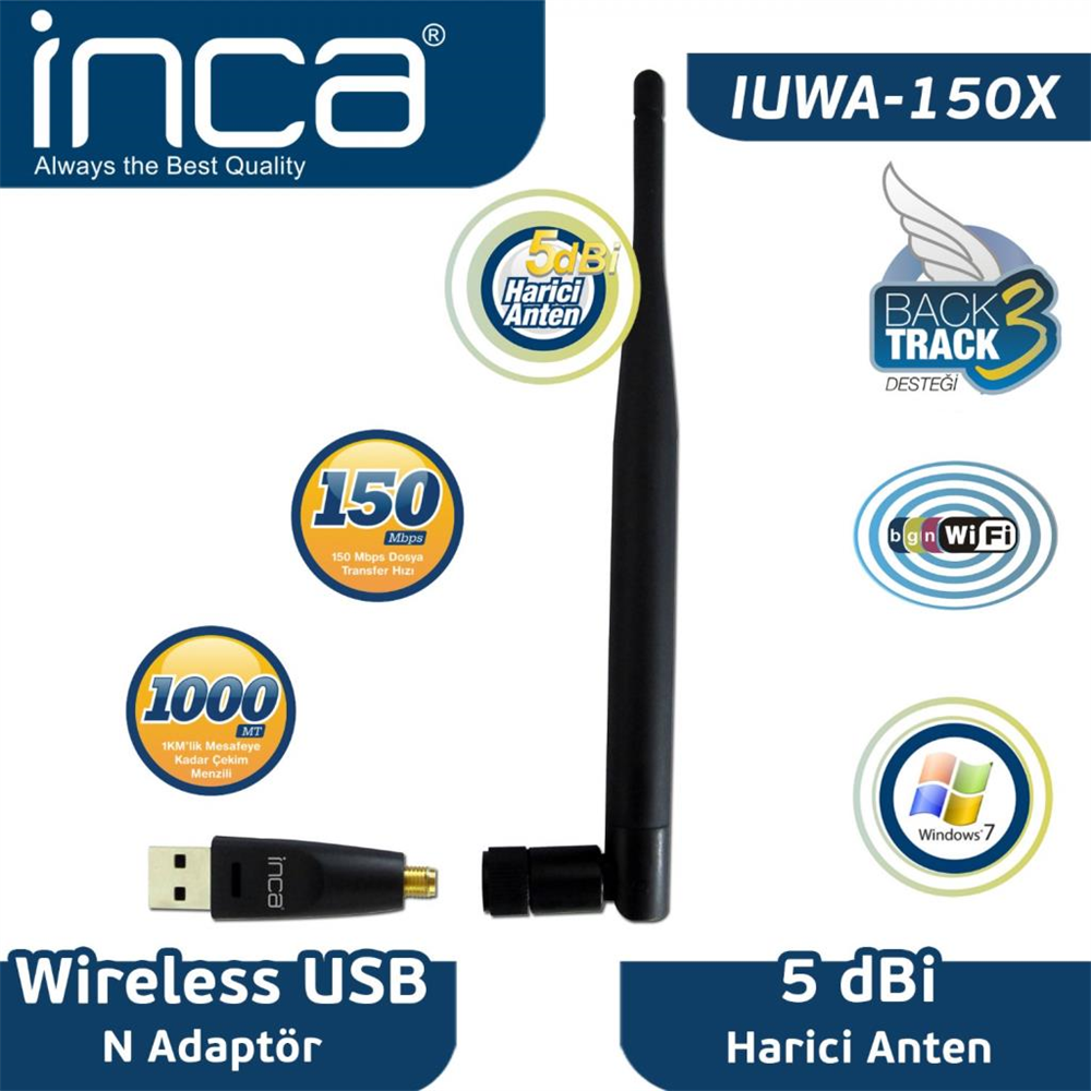 Inca IUWA-150X 150 Mbps 11N Harici 5dbi Anten Wireless Adaptör