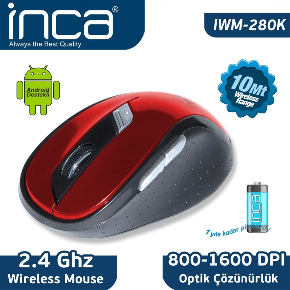 INCA IWM-280K 2.4GHZ NANO 10 MT WIRELESS MOUSE KIRMIZI-SİYAH