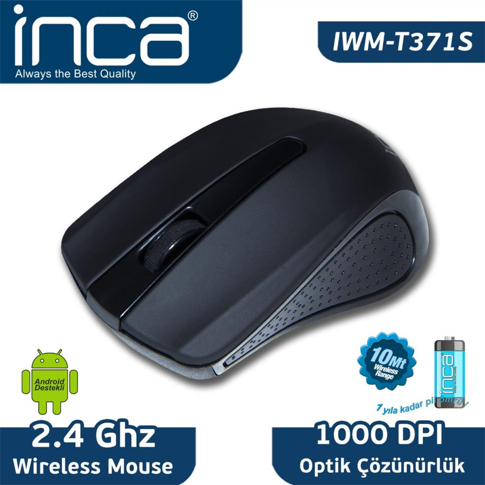INCA IWM-T371 SİYAH  2.4Ghz WIRELESS NANO ALICILI “PİL HEDİYELİ” MOUSE