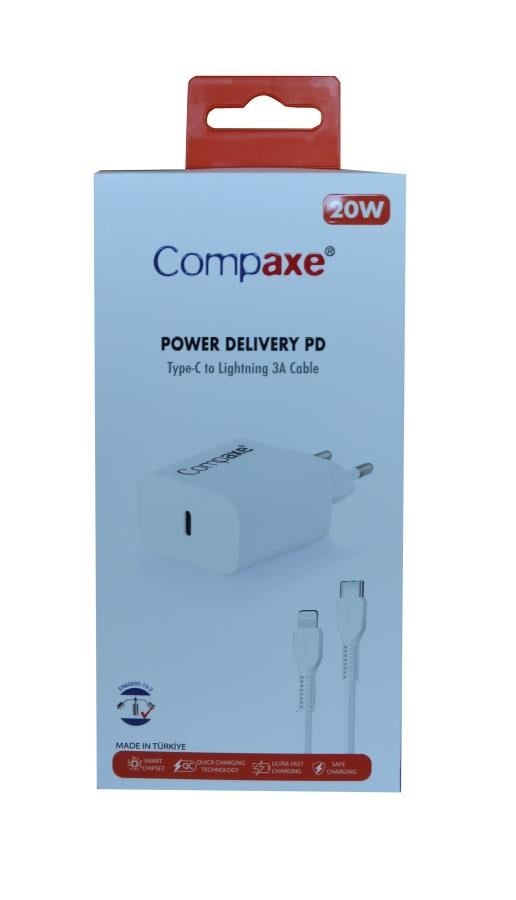 Kablolar ve Adaptörler Compaxe CTA-200TI 20W 5V 3A PD Ev Şarj Kafa+Type-C Şarj Kablosu Satın Al