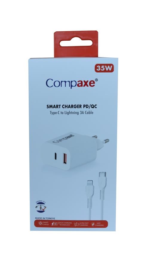 Kablolar ve Adaptörler Compaxe CTA-350TI 35W 5V 3A PD-QC+ Type-C To Lightning Şarj Kablosu Satın Al