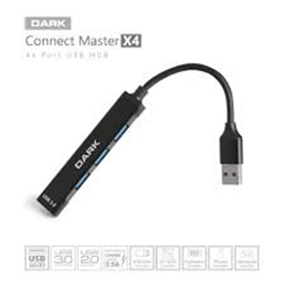 Kablolar ve Adaptörler Dark DK AC USB34A 4 Port USB HUB USA-A 1XUSB-A3.0 3XUSB-A2.0 Satın Al