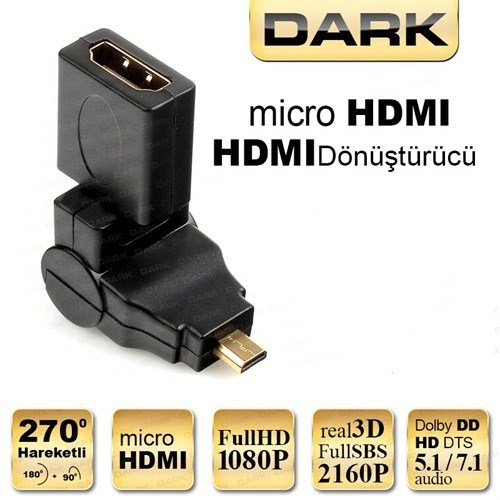 Kablolar ve Adaptörler Dark DK-HD-AHDMIXM270 Micro Hdmı-Hdmı 270 Derece Satın Al