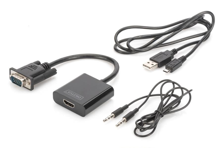 Kablolar ve Adaptörler Digitus DA-70473 VGA  -  HDMI Çevirici + Ses (3.5mm), Full HD (1080p), Kablolu, 15 cm, Siyah Renk Satın Al