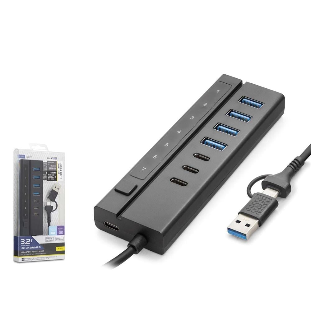 Kablolar ve Adaptörler Hadron HDX7062 7 Port Usb Hub 5Gbps 4x Usb-A 3.2 + 3x Usb-C 3.2 7 Port 2in1 Kablolu Çoklayıcı Siyah Satın Al