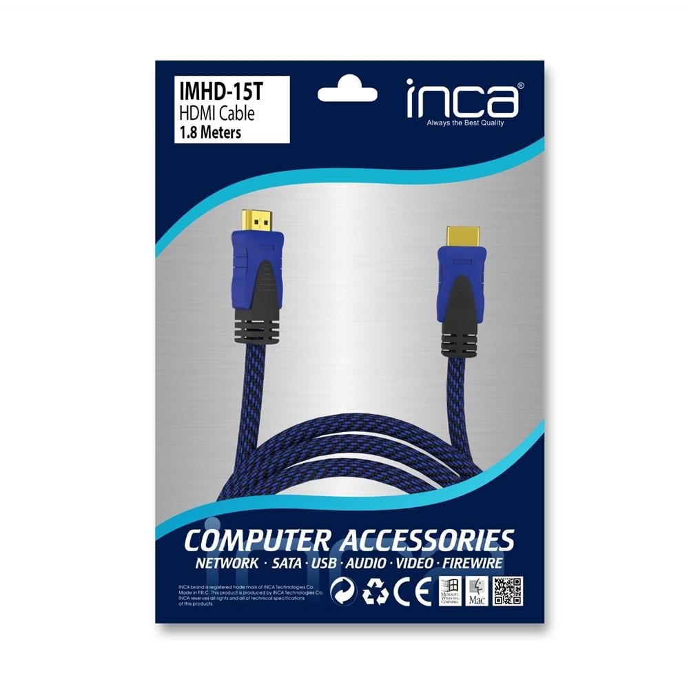 Kablolar ve Adaptörler Inca IMHD-15T 1,8Mt Örgülü 1,4 V 3D HDMI Kablo Örgülü 4K@30Hz 2160P Altın Uç Parazit Koruma Satın Al
