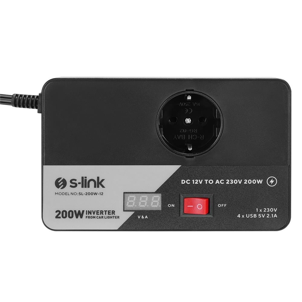 Kablolar ve Adaptörler S-link SL-200W-12 200W DC12V-AC230 Çakmaktan Power Inverter Satın Al
