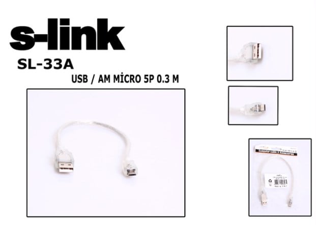 Kablolar ve Adaptörler S-link SL-33A 0.3m USB AM-MICRO5P Kablosu Satın Al