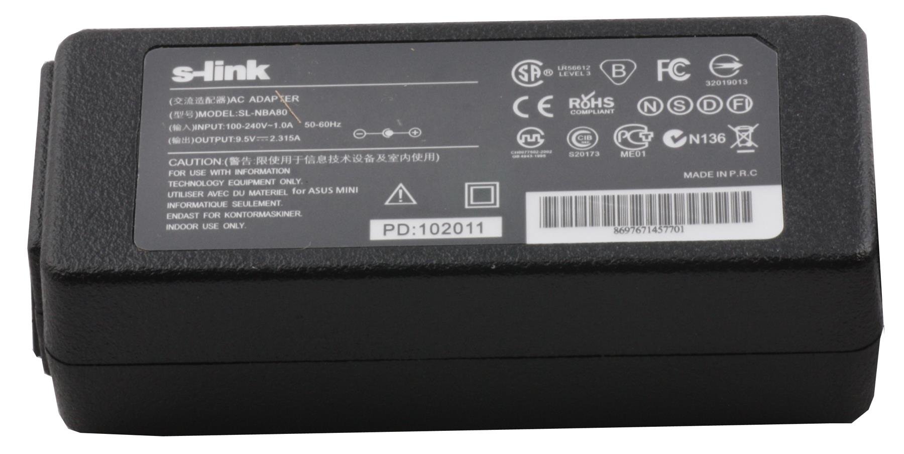 Kablolar ve Adaptörler S-link SL-NBA80 22w 9.5V 2.315A 4.8-1.7 Notebook Adaptörü Satın Al
