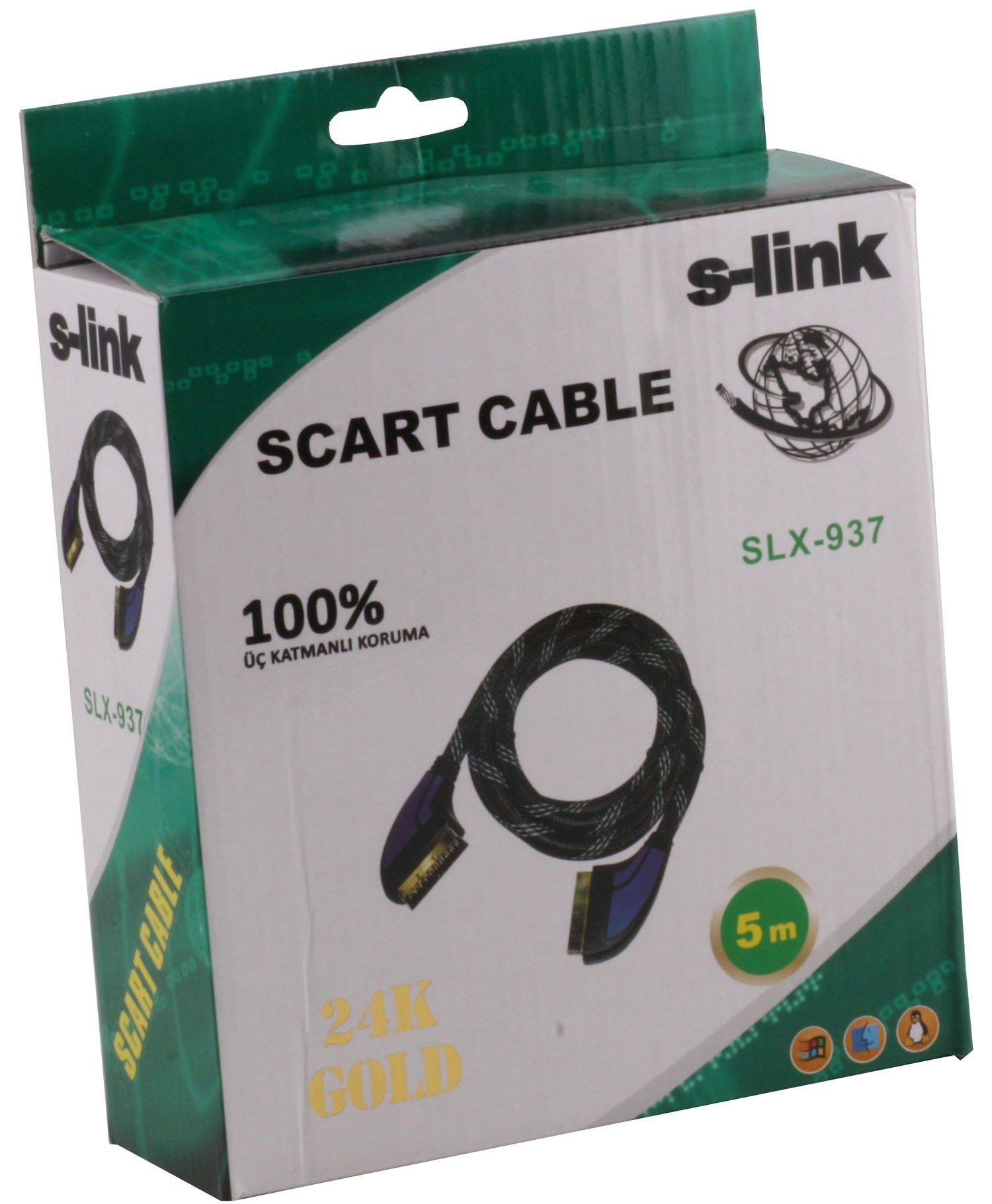 Kablolar ve Adaptörler S-LINK SLX-937 SCART TO SCART 5MT GOLD KILIFLI Satın Al