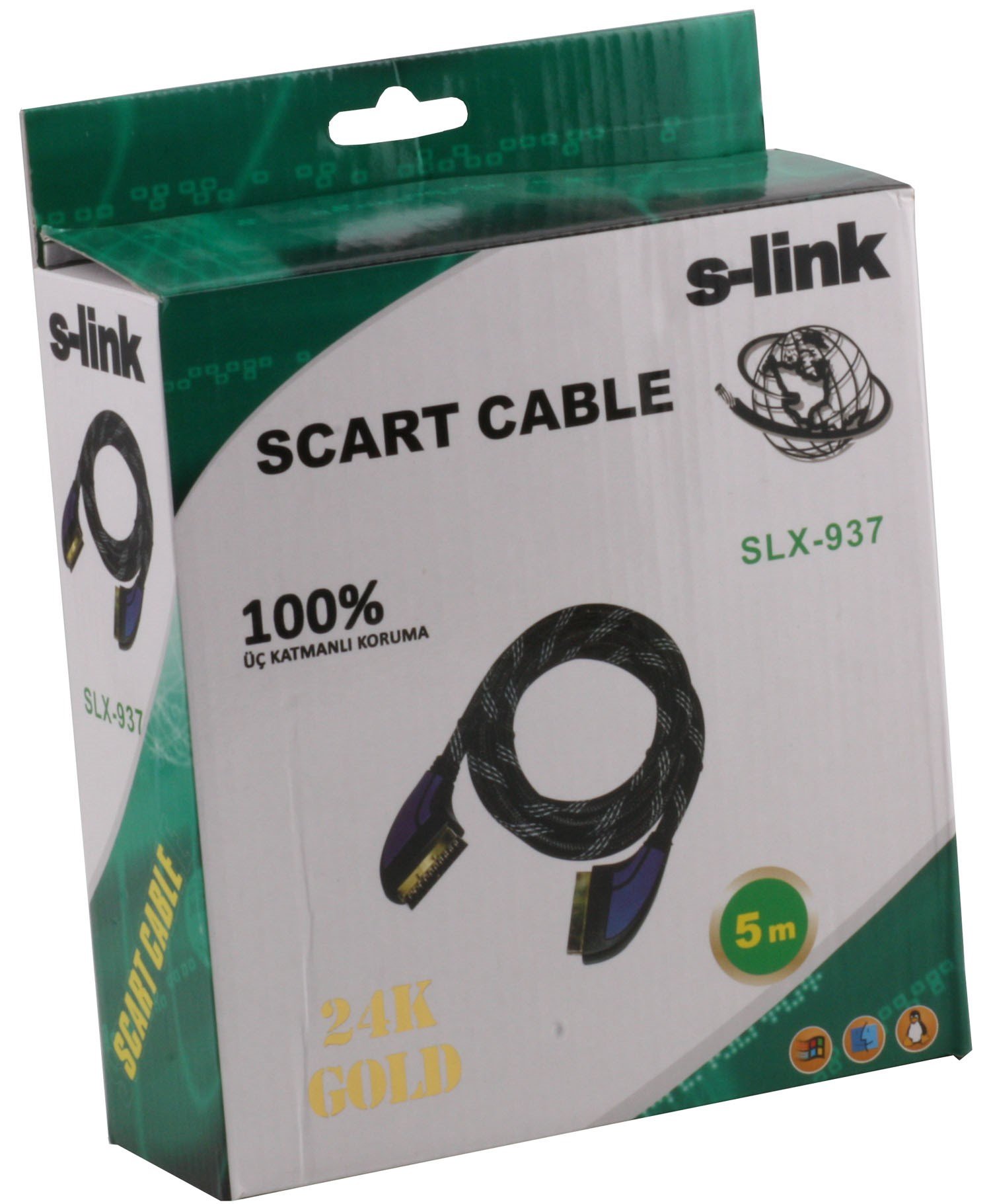 Kablolar ve Adaptörler S-LINK SLX-937 SCART TO SCART 5MT GOLD KILIFLI Satın Al