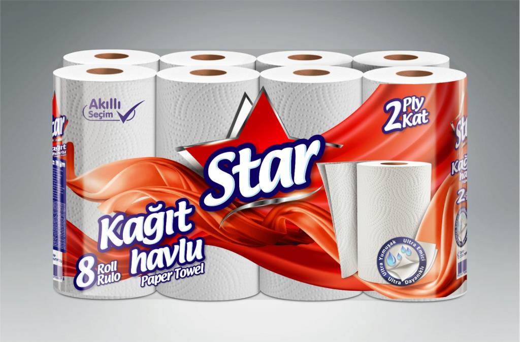 Kağıt Havlular Star Rulo Kağıt Havlu Çift Katlı 8'li Paket Satın Al