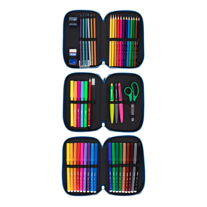 Kalem Çantası MILAN 081364FN FUN RENKLİ 3 CEPLİ SETLİ KALEM ÇANTASI Satın Al