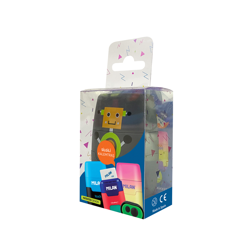 Kalemtıraşlar MILAN 4722116 COMPACT HAPPY BOTS KALEMTRAŞ-SİLGİ BLİSTER Satın Al