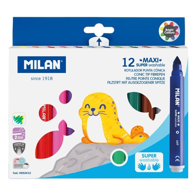 Keçeli Kalemler MILAN 692412 MAXI JUMBO YIKANABİLİR KEÇELİ (7,5MM UÇ) - 12Lİ Satın Al