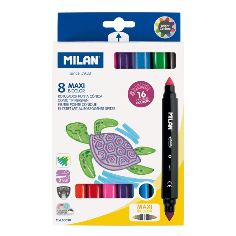 Keçeli Kalemler MILAN 80090 MAXI ÇİFT UÇLU JUMBO KEÇELİ KALEM - 8 Lİ Satın Al