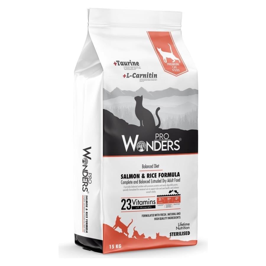 Kedi Maması Pro Wonders Somonlu ve Pirinçli 15 kg Premium Kısırlaştırılmış Kedi Maması Satın Al